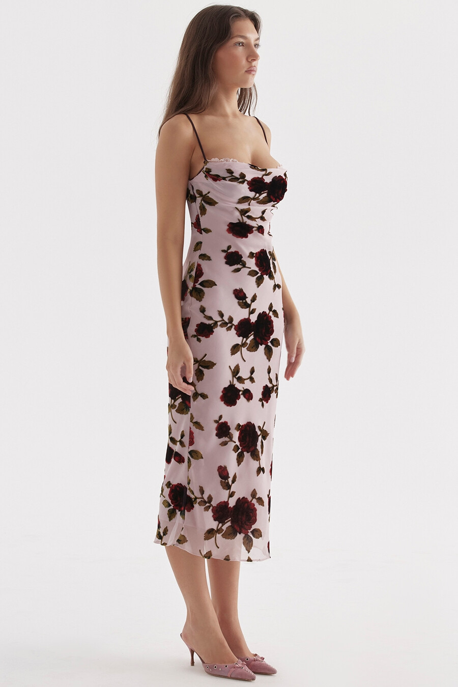 rosa devore midikleid