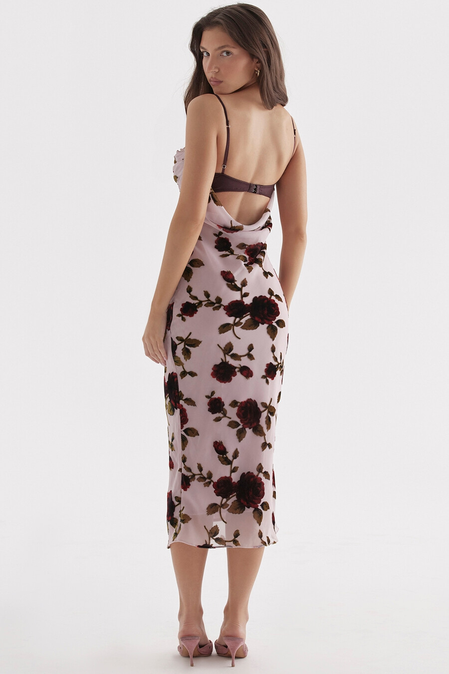 rosa devore midikleid