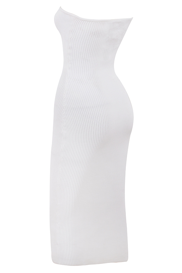 weißes geripptes trägerloses midikleid
