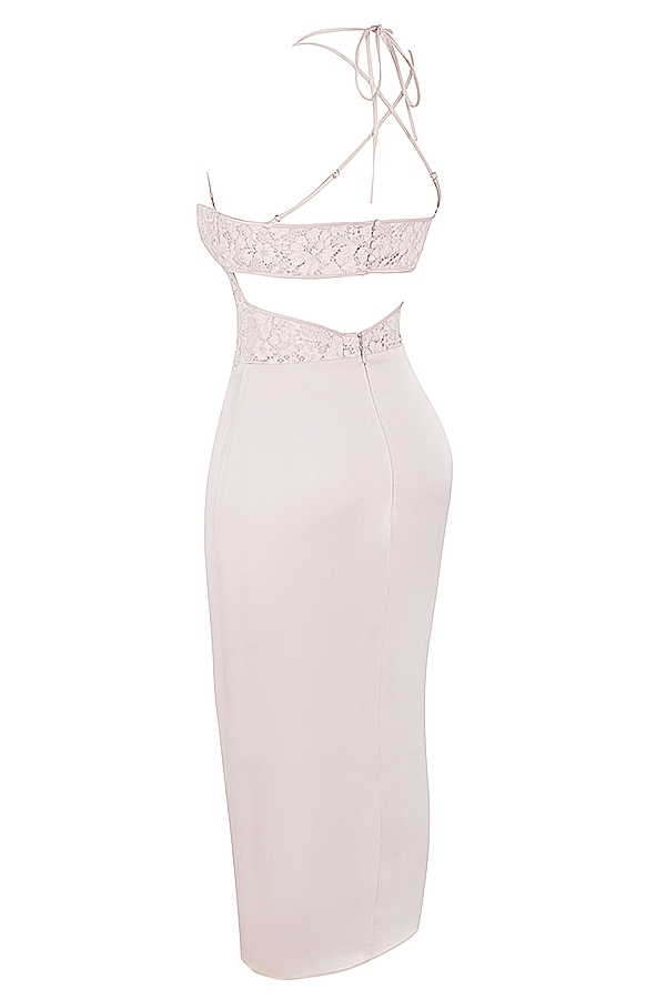 midikleid aus kristall-satin und spitze