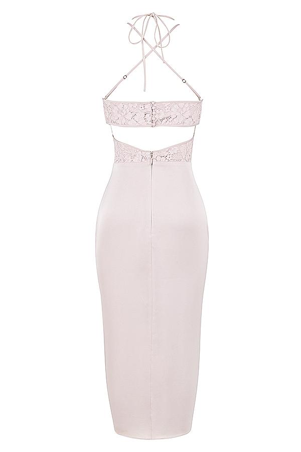 midikleid aus kristall-satin und spitze