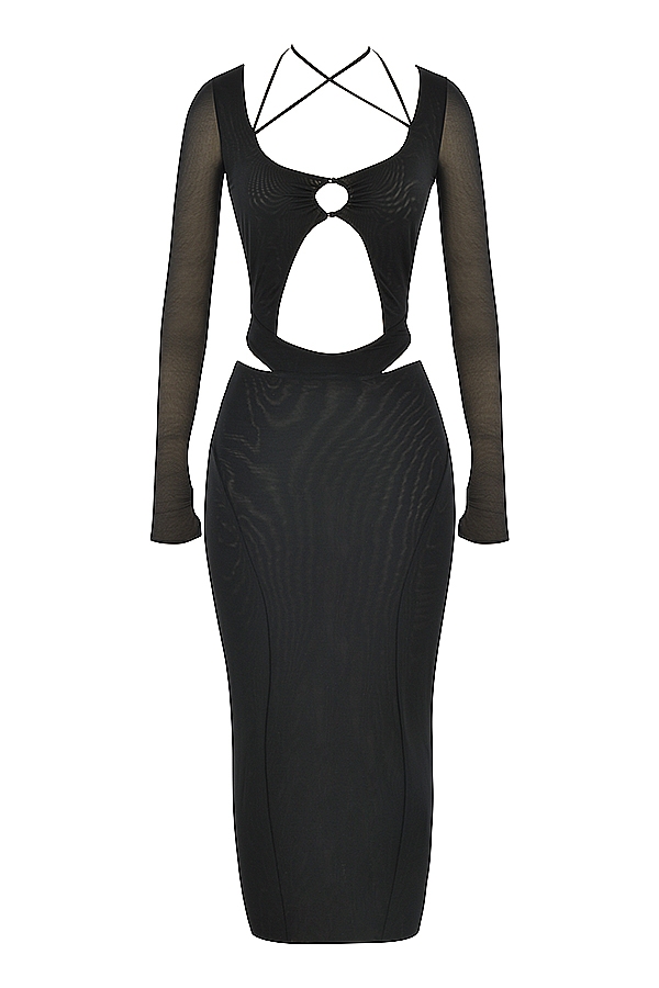 schwarzes midikleid mit cut-outs