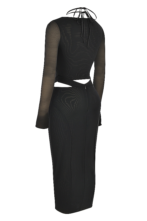 schwarzes midikleid mit cut-outs
