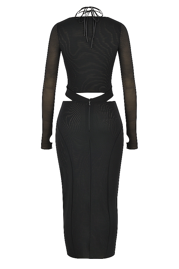 schwarzes midikleid mit cut-outs