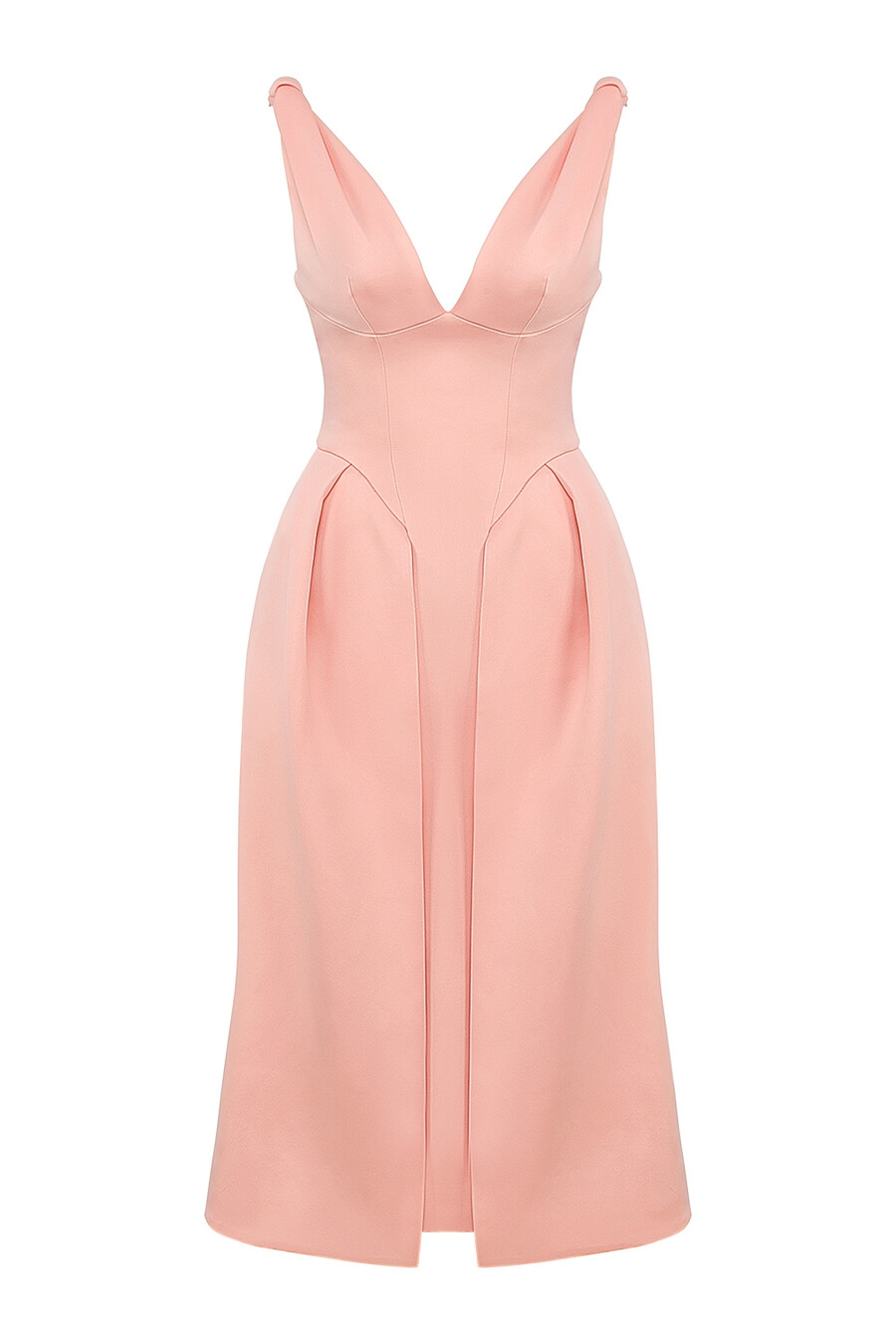 pfirsichfarbenes plissiertes midikleid aus satin