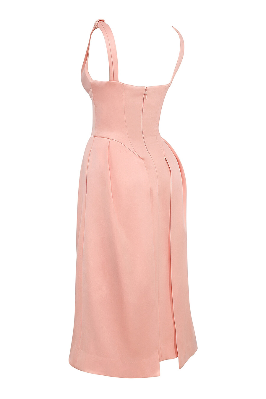 pfirsichfarbenes plissiertes midikleid aus satin