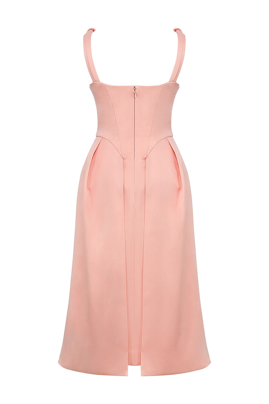 pfirsichfarbenes plissiertes midikleid aus satin