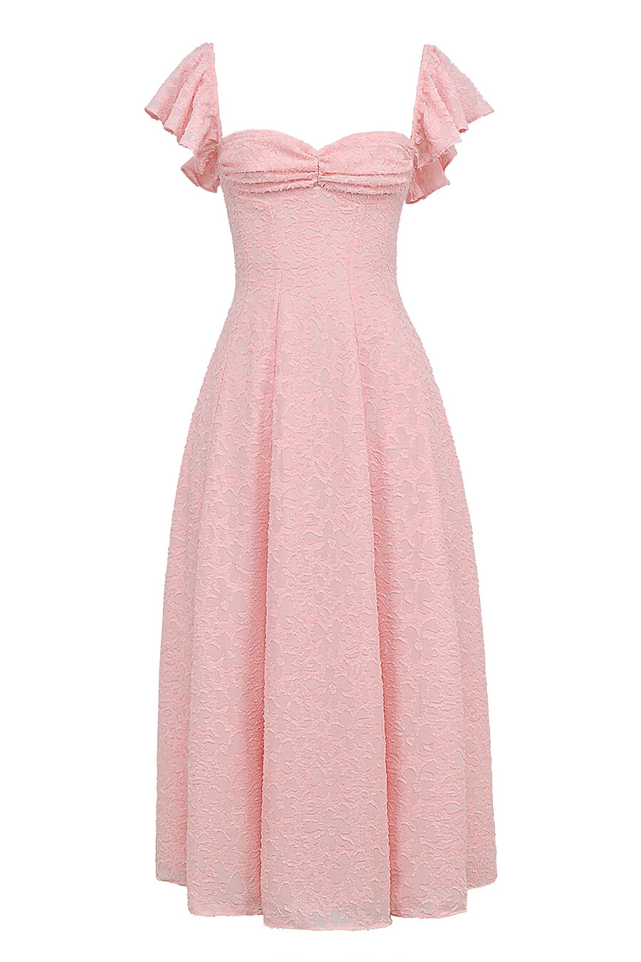 perfekt rosafarbenes midikleid mit floralem jacquardmuster