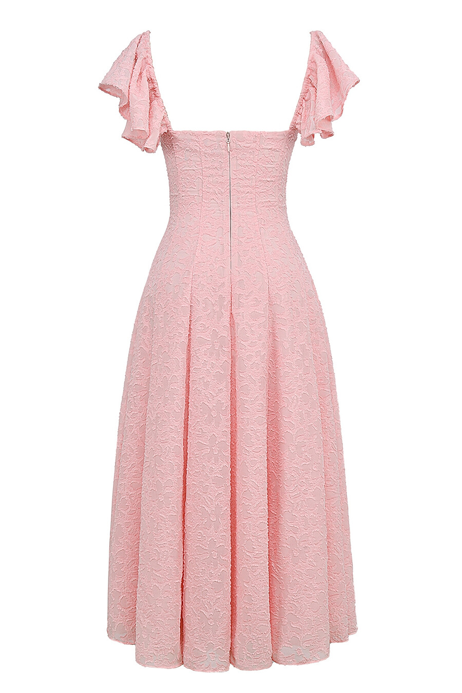 perfekt rosafarbenes midikleid mit floralem jacquardmuster