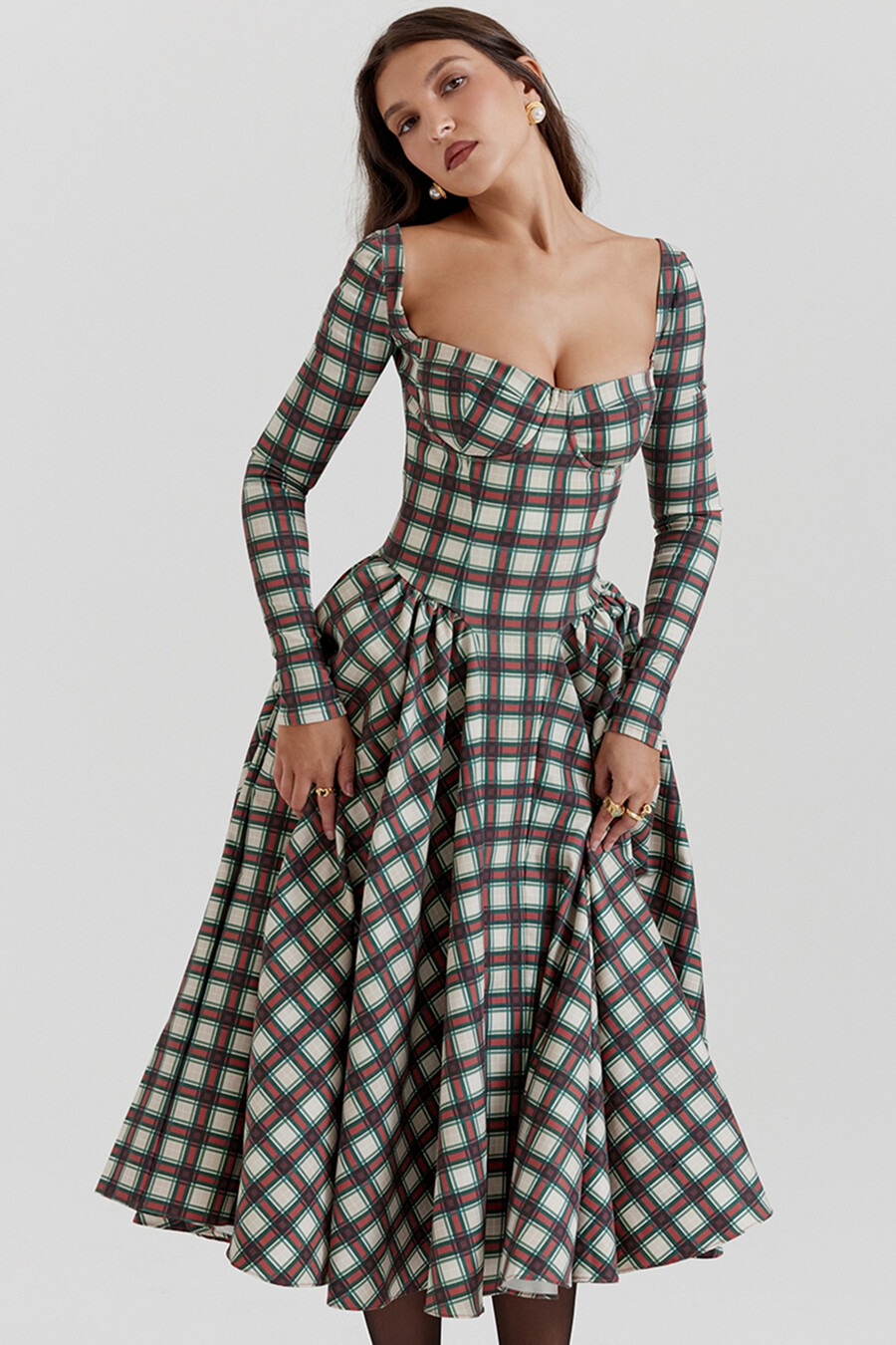 rotes tartan-korsett-midikleid