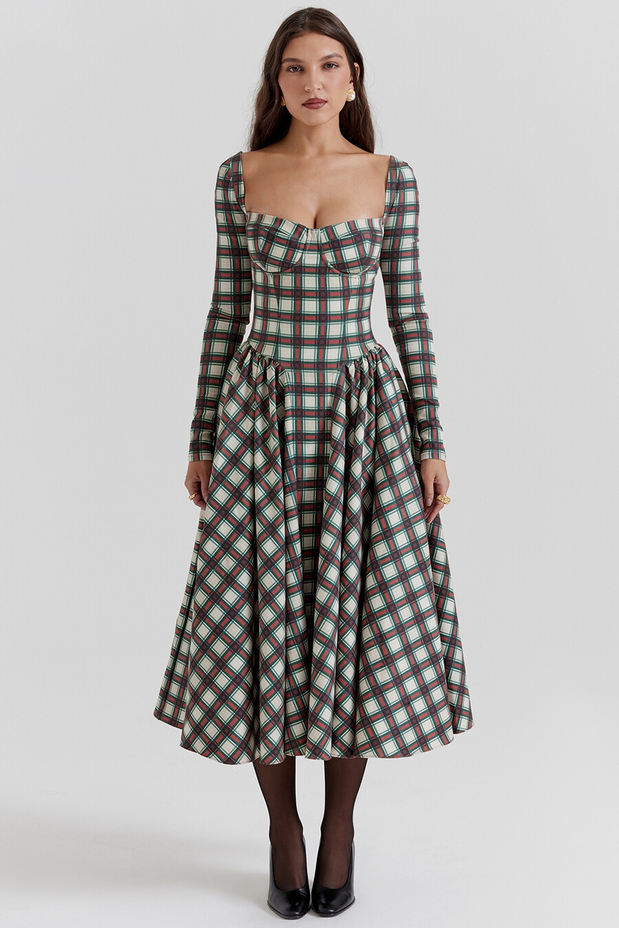 rotes tartan-korsett-midikleid