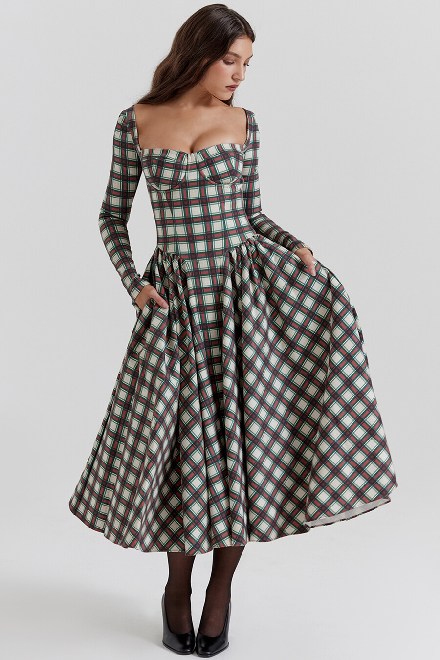 rotes tartan-korsett-midikleid
