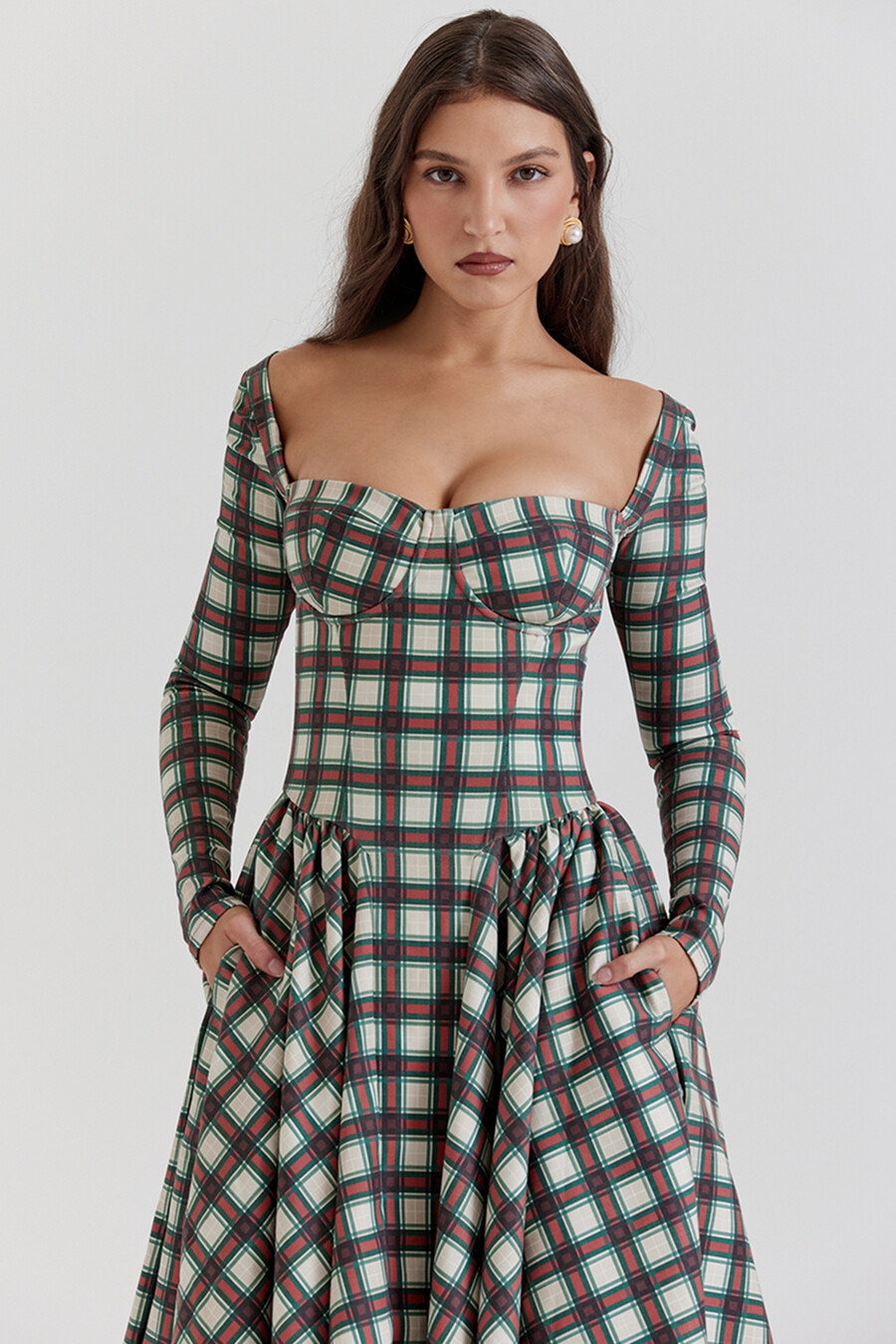 rotes tartan-korsett-midikleid