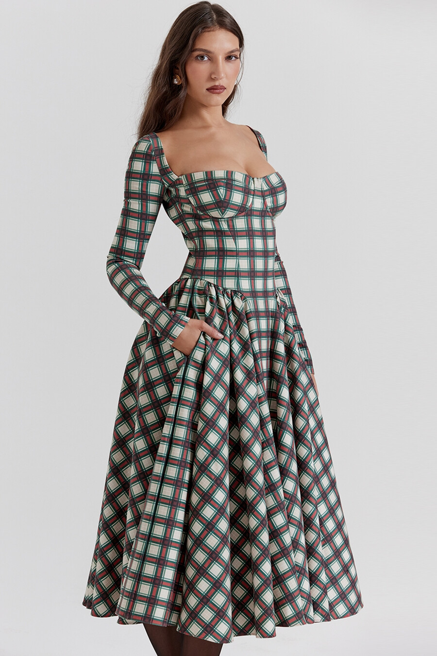 rotes tartan-korsett-midikleid