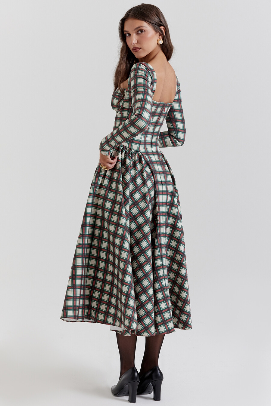 rotes tartan-korsett-midikleid