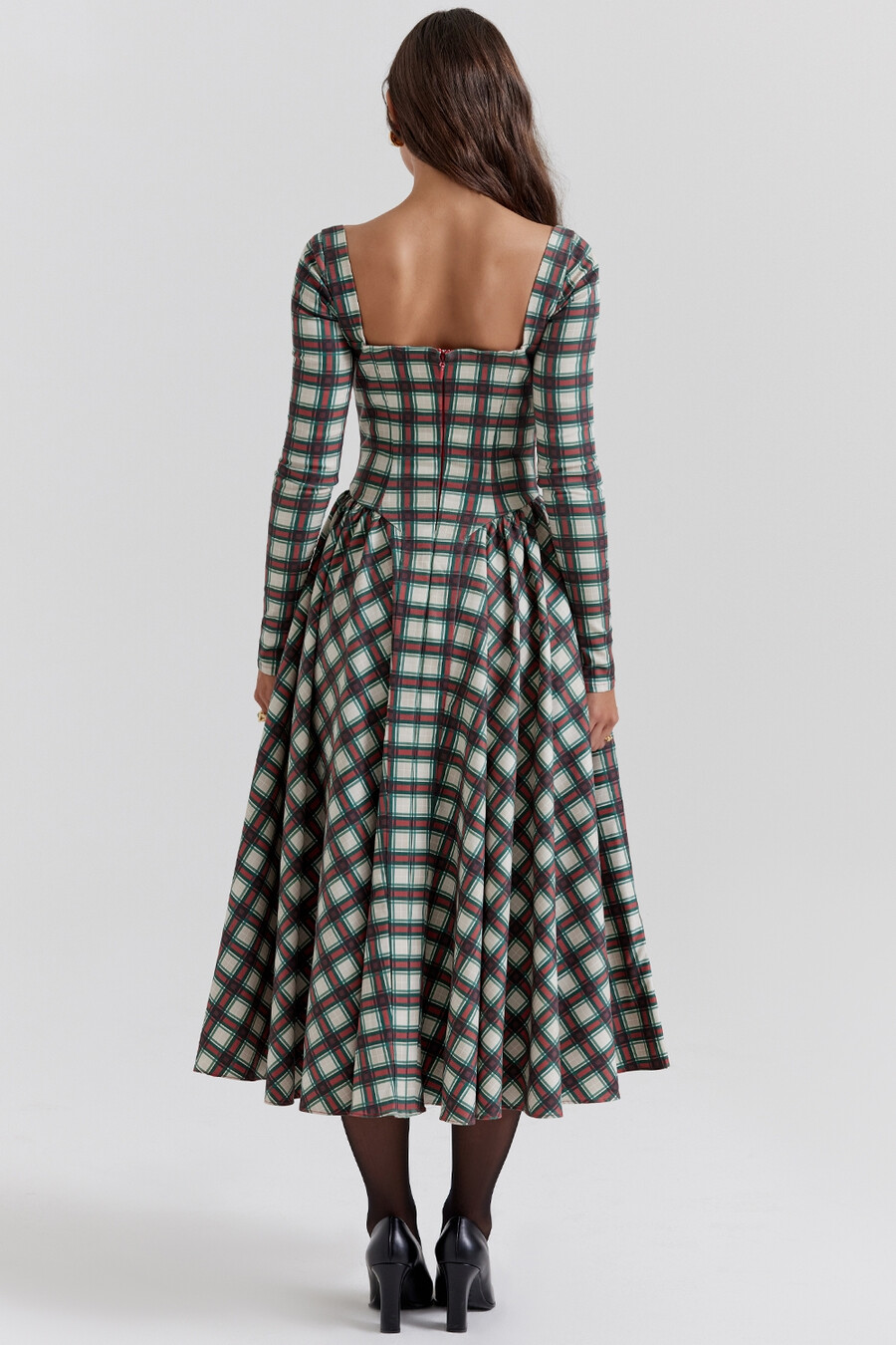 rotes tartan-korsett-midikleid