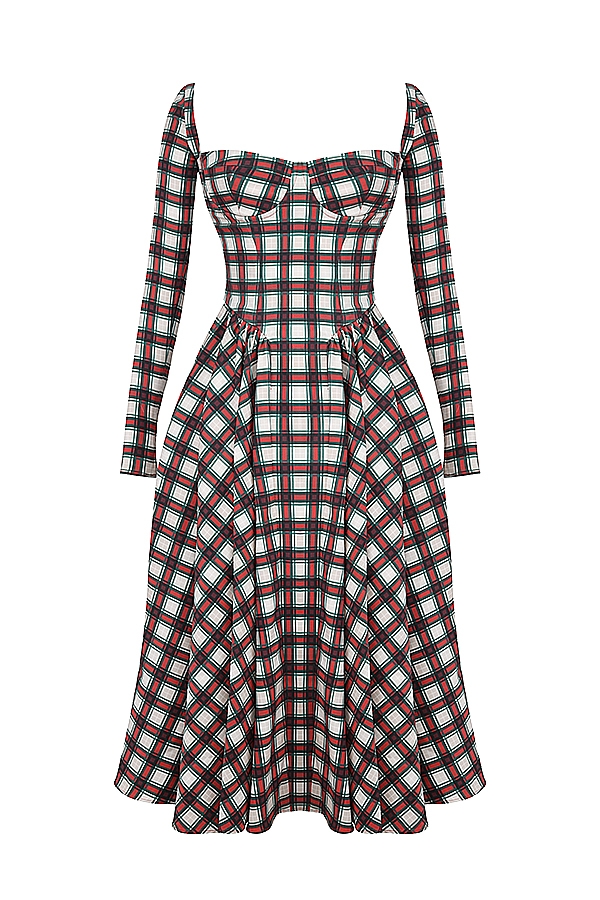 rotes tartan-korsett-midikleid