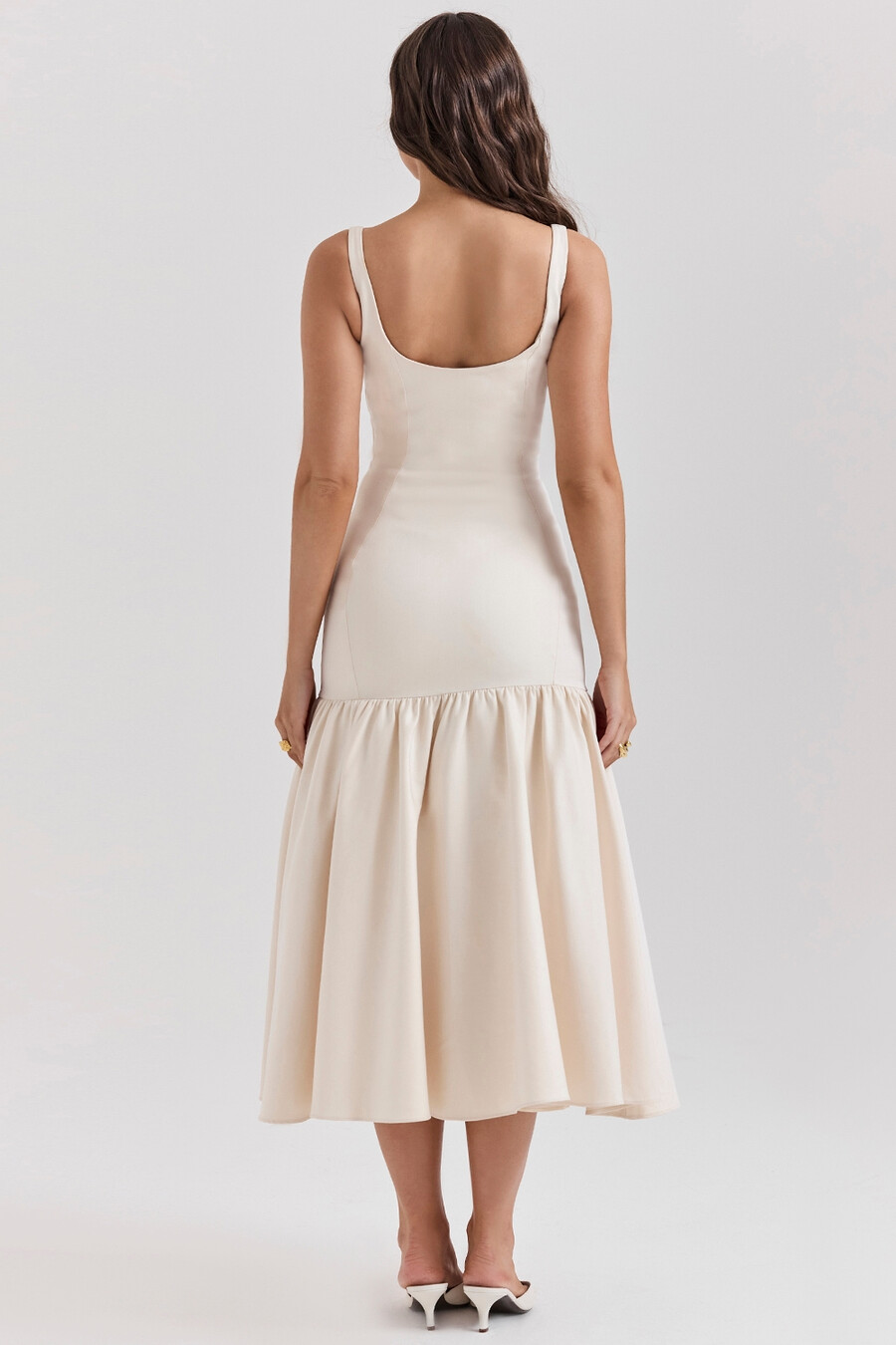 vintage-creme-midikleid mit tiefer taille