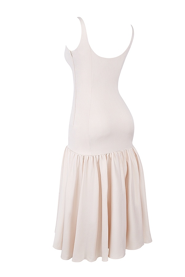 vintage-creme-midikleid mit tiefer taille