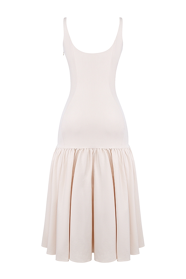 vintage-creme-midikleid mit tiefer taille