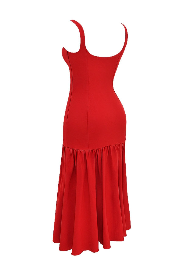 scharlachrotes midikleid mit tiefer taille
