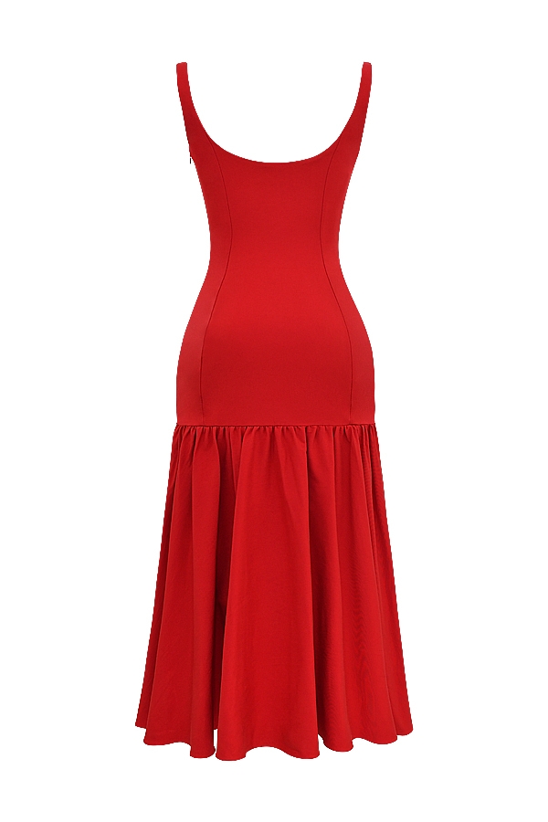 scharlachrotes midikleid mit tiefer taille