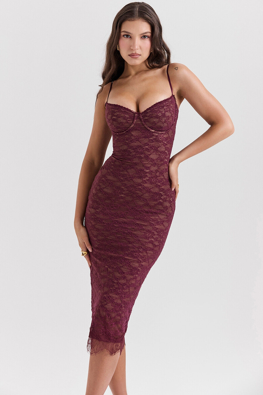 midikleid aus mulberry-spitze