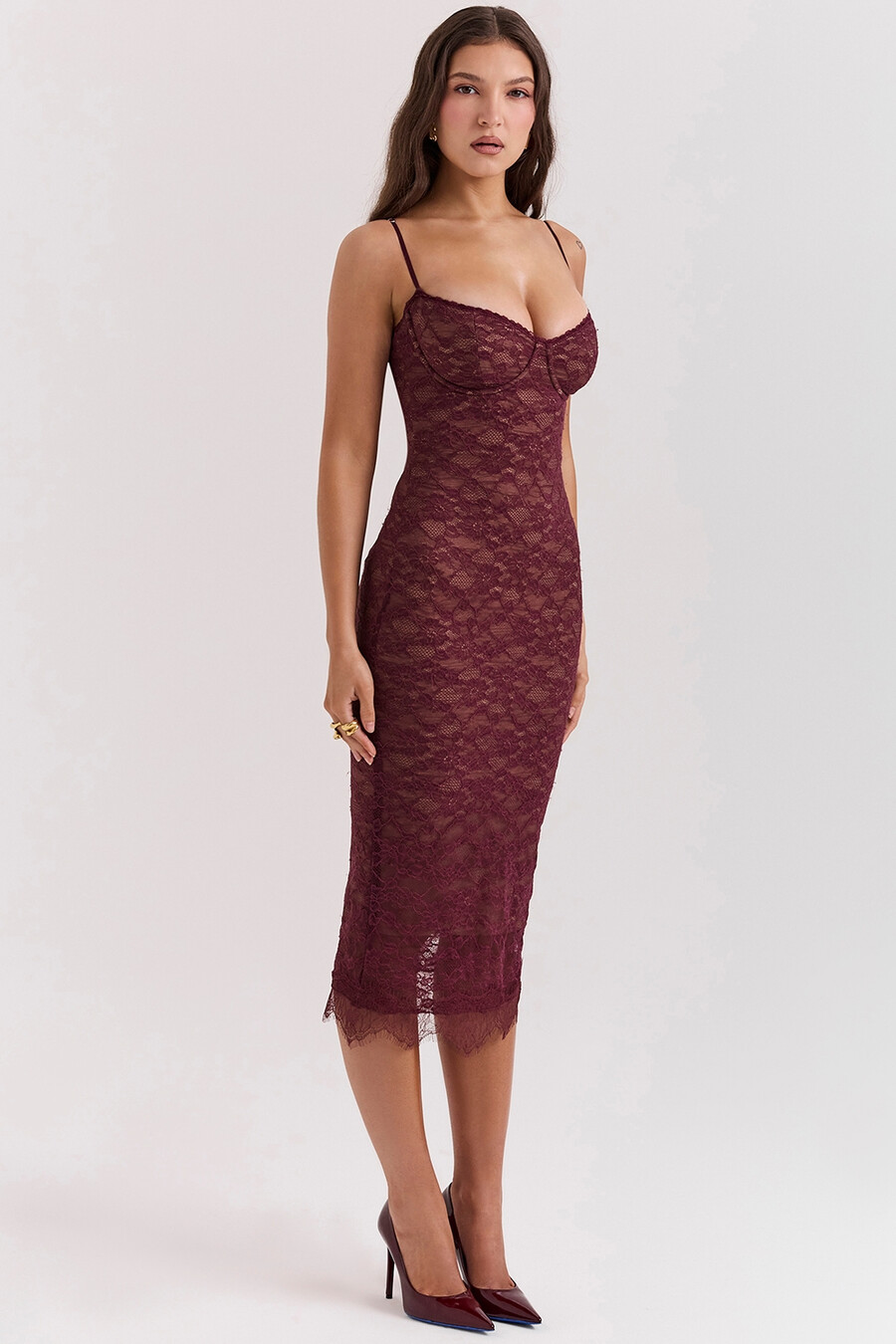 midikleid aus mulberry-spitze