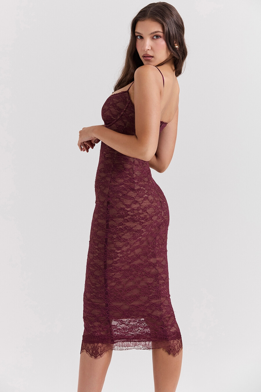 midikleid aus mulberry-spitze