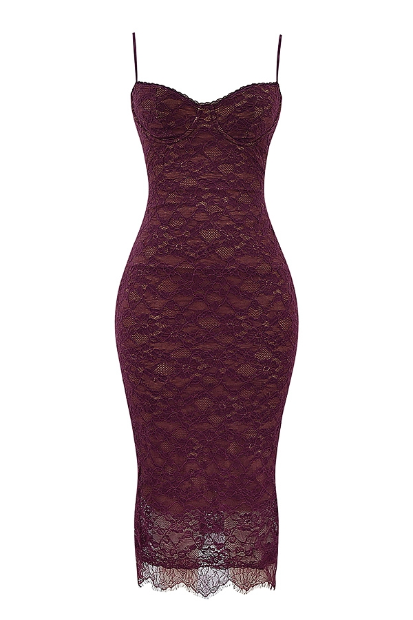 midikleid aus mulberry-spitze