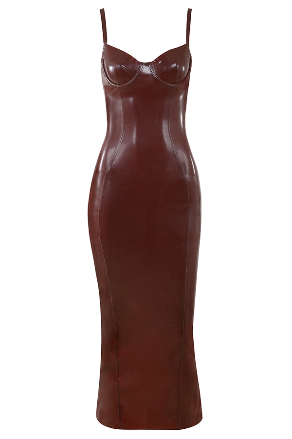 schokoladenbraunes latex-midikleid