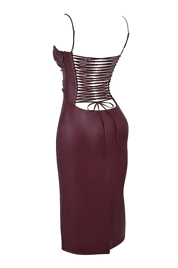 kleid aus veganem mulberry-leder mit spitzenrücken