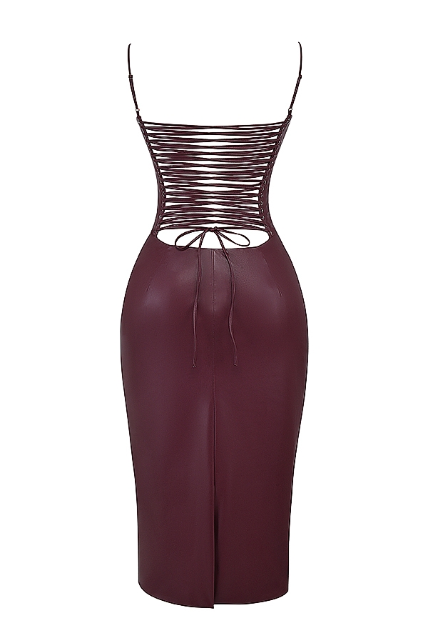 kleid aus veganem mulberry-leder mit spitzenrücken