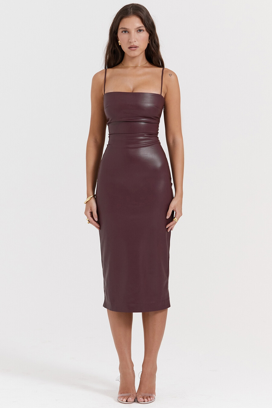 kleid aus veganem mulberry-leder mit spitzenrücken