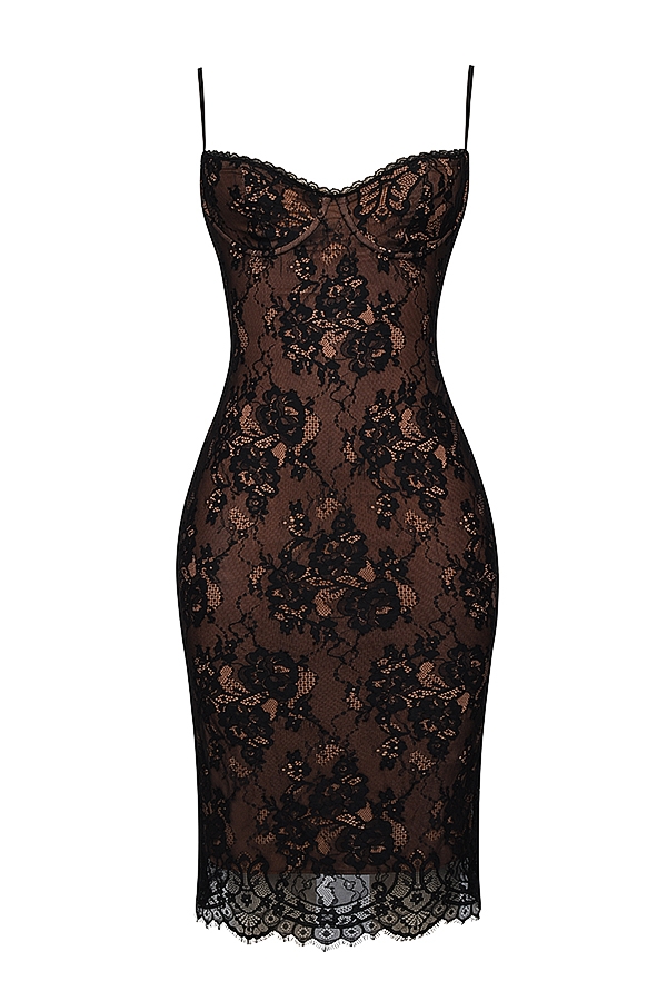 schwarzes midikleid aus spitze