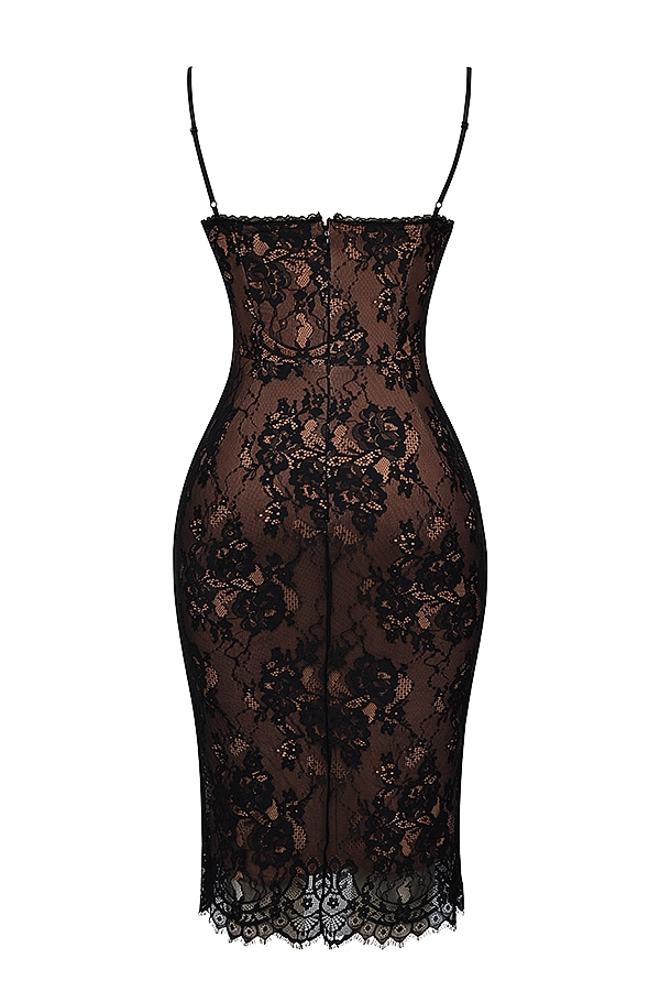 schwarzes midikleid aus spitze