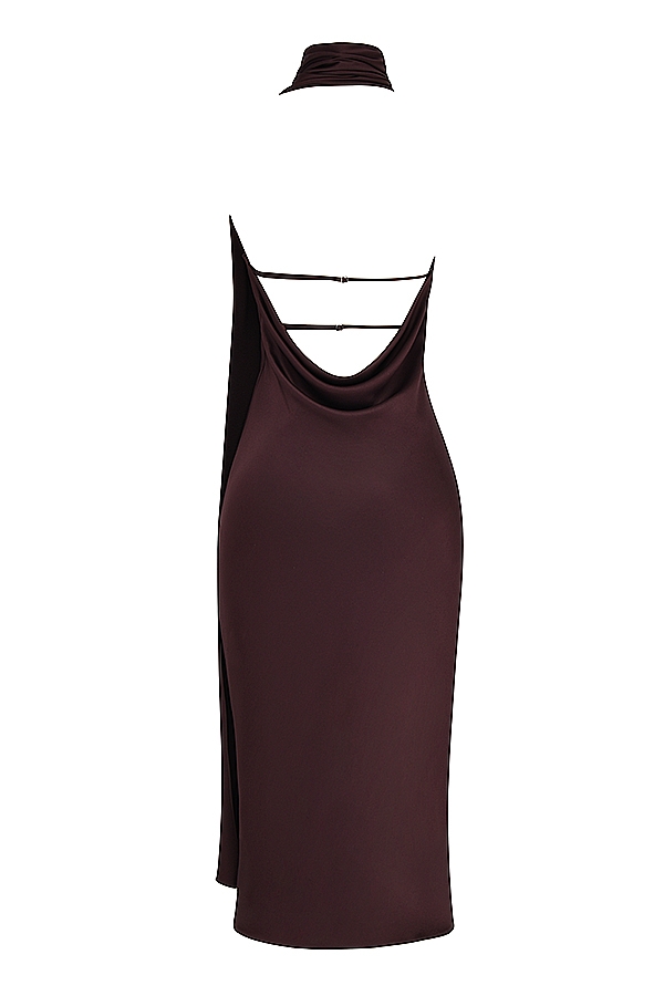 schokoladenbraunes wickelkleid in midi-länge