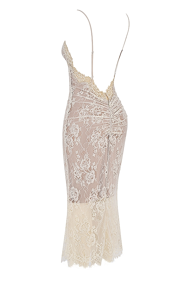 antikes elfenbeinfarbenes midikleid aus spitze