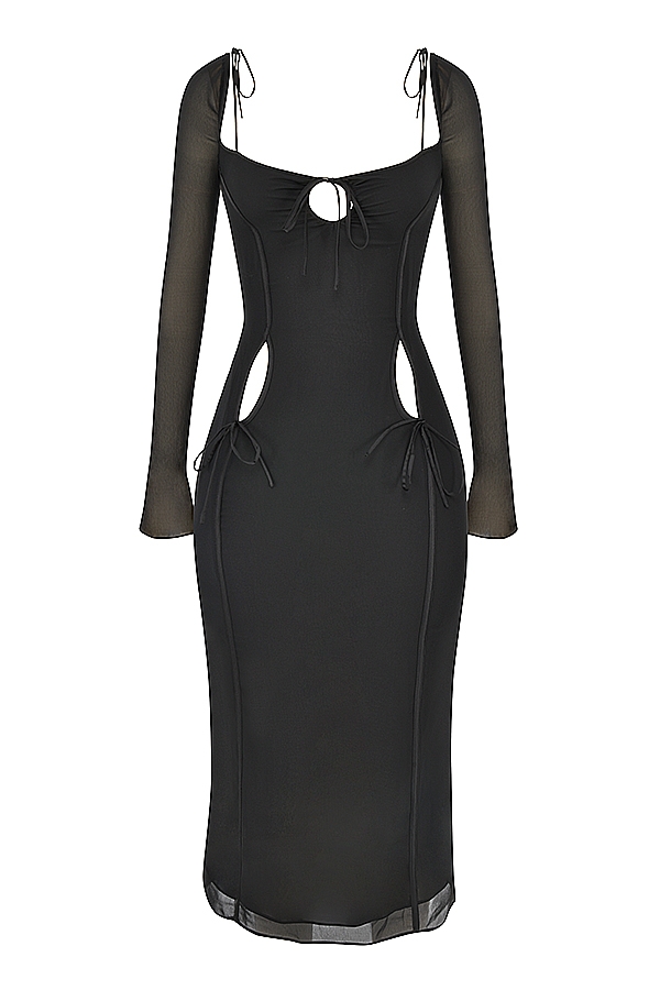 schwarzes midikleid mit cut-outs