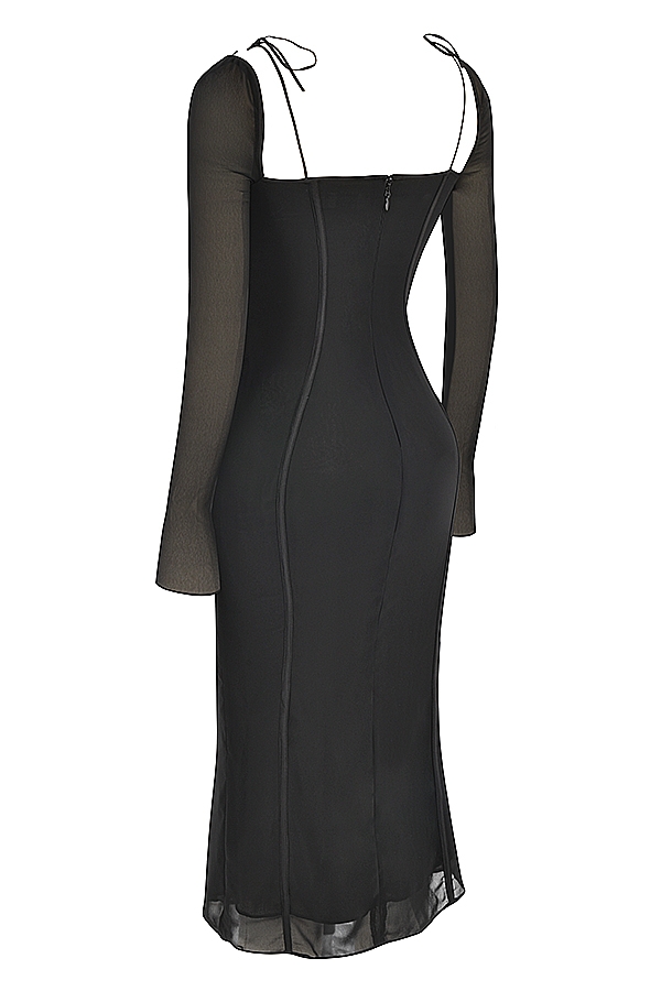 schwarzes midikleid mit cut-outs