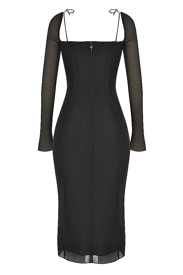 schwarzes midikleid mit cut-outs