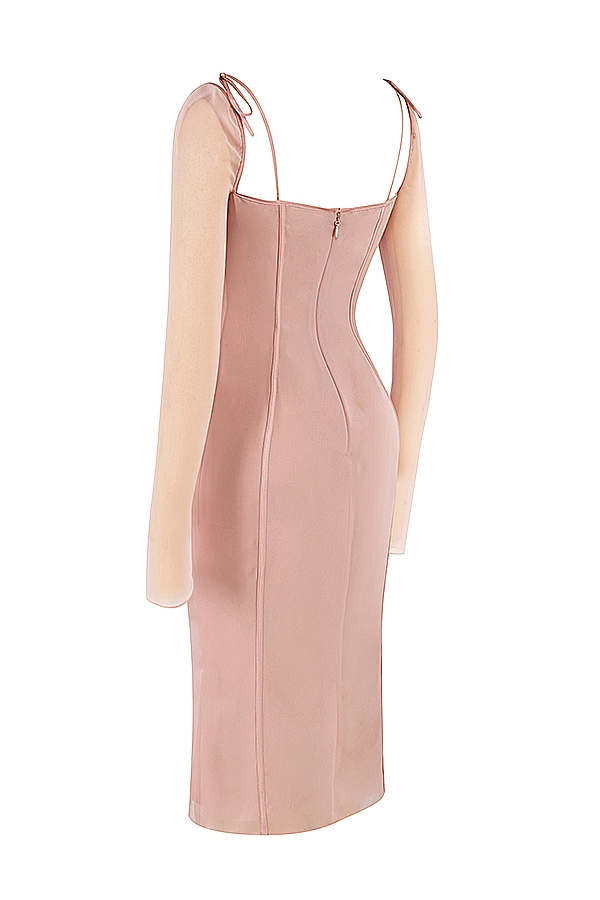 rosafarbenes midikleid mit cut-outs