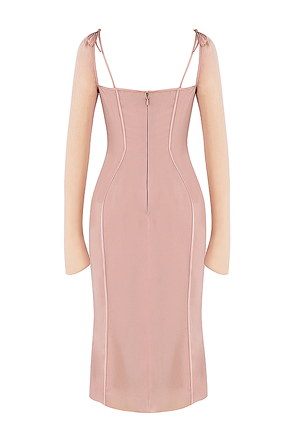rosafarbenes midikleid mit cut-outs