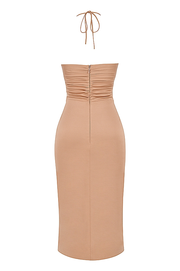 karamellfarbenes midikleid mit cut-outs