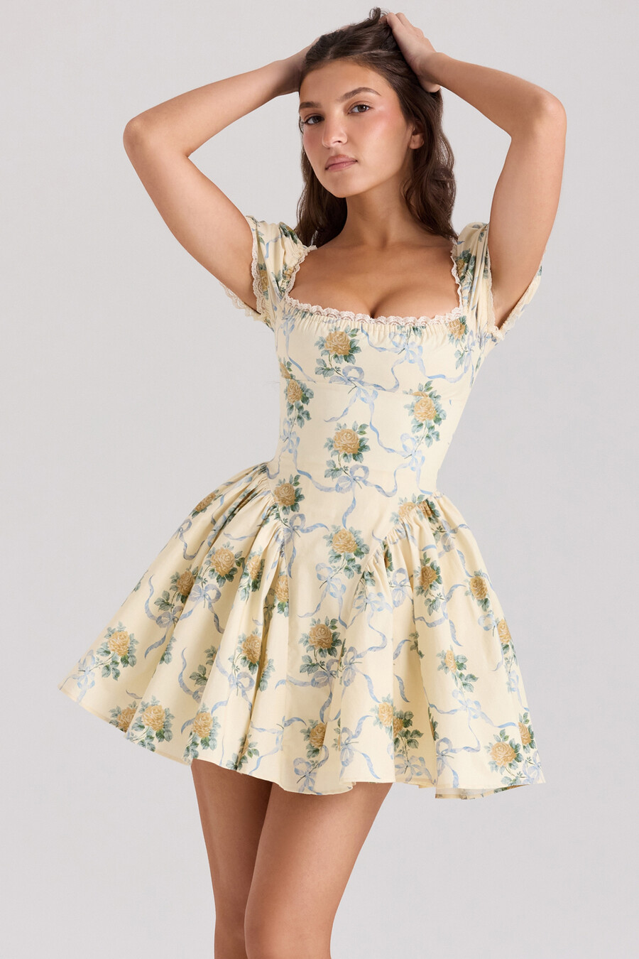 minikleid aus baumwolle mit zitronen-rosen-print