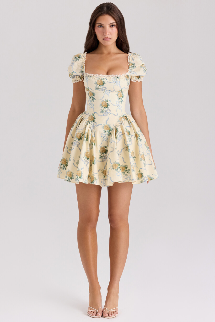 minikleid aus baumwolle mit zitronen-rosen-print
