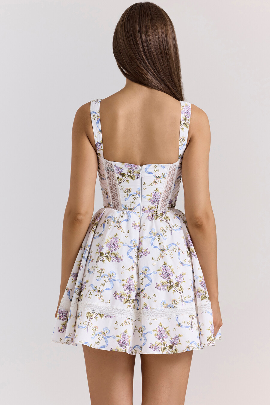 weißes minikleid aus baumwolle mit blumen- und schleifenmuster