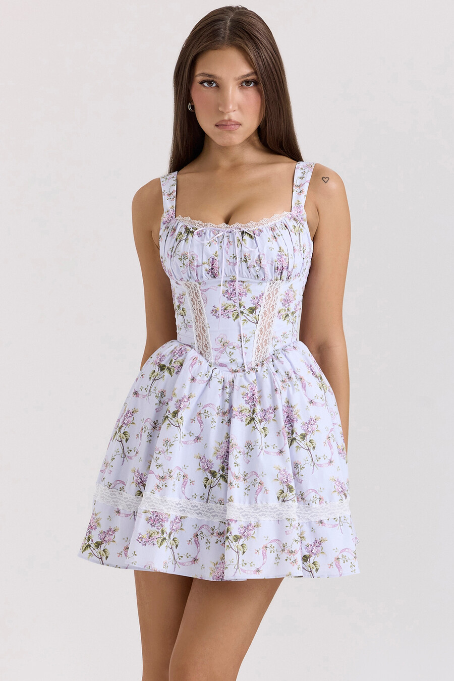minikleid aus baumwolle mit lila schleifenmuster