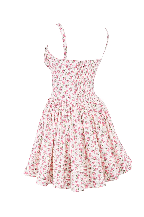 minikleid aus weißer baumwolle mit rosenknospenmuster