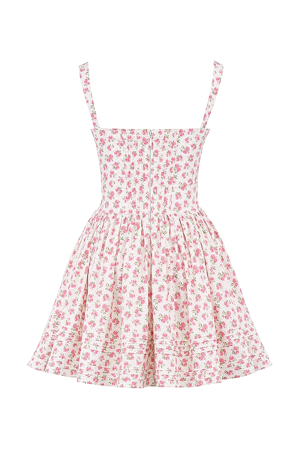 minikleid aus weißer baumwolle mit rosenknospenmuster